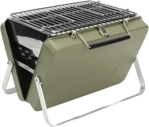 Outdoor Portable Charcoal BBQ Grill Folding Barbecue Grill Easy to Use for Camping, Picnic Mini Portable Design (Green)
