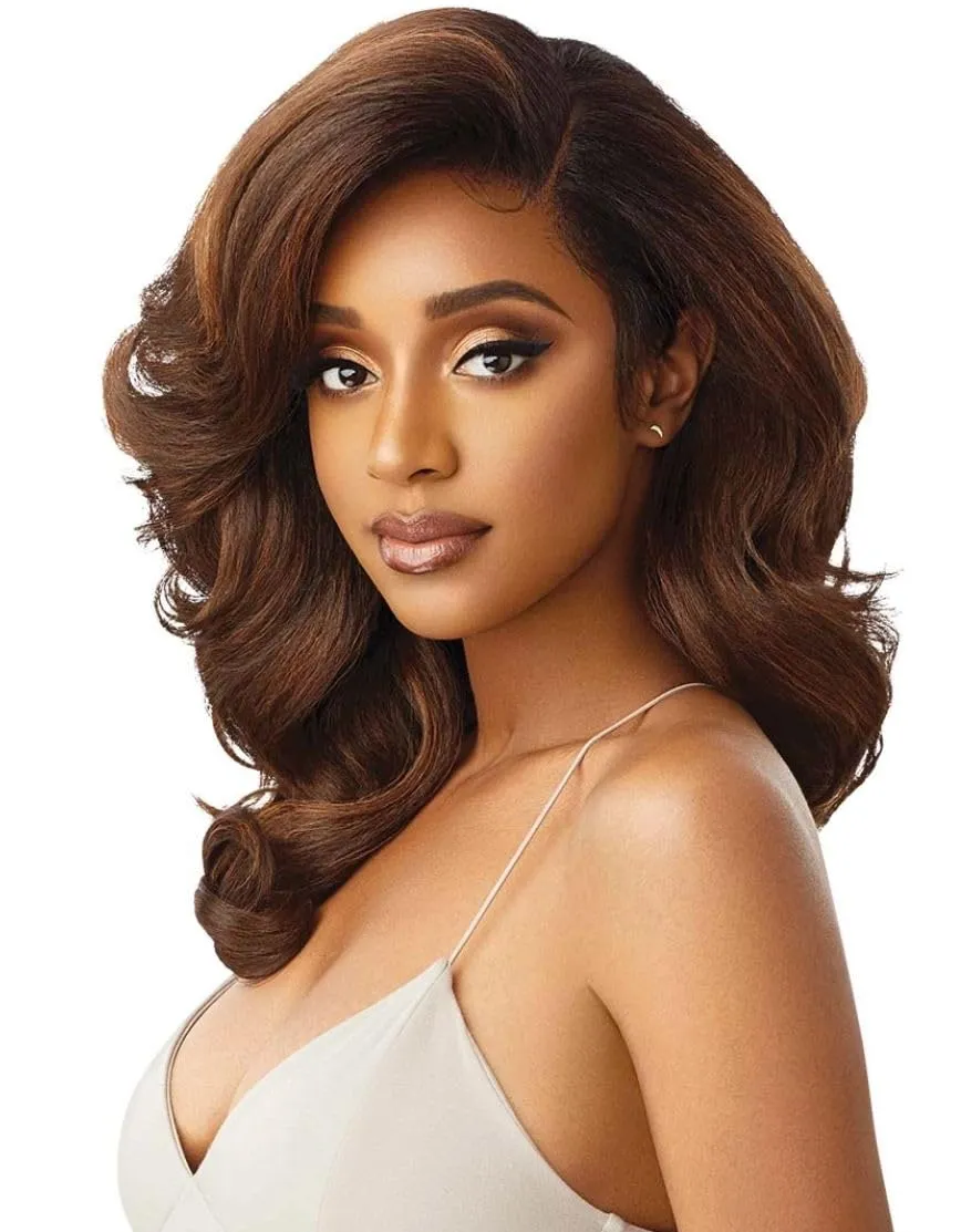 Outre LACEFRONT PERFECT HAIR LINE Glamorous Wavy Fully Hand-Tied 13”x 6” Frontal HD Baby Hair Transparent Lace Easy-to-Style Heat Friendly - JULIANNE (DR4/GDNHNBL)