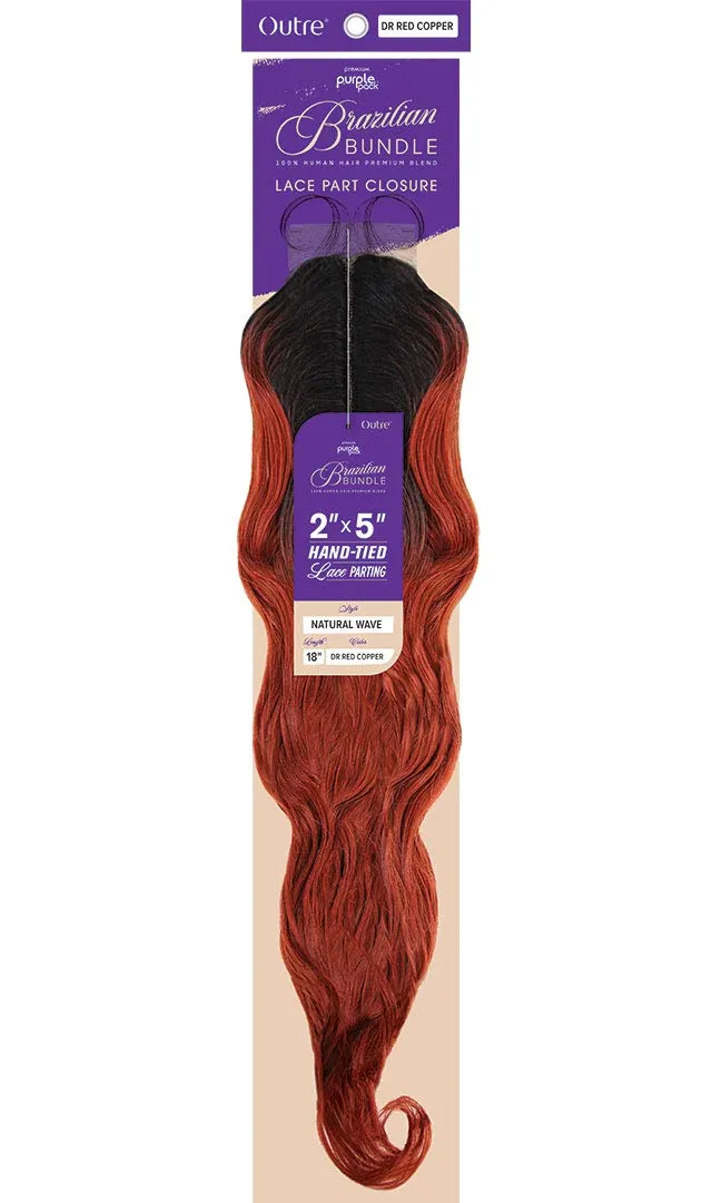 Outre PURPLE PACK Brazilian Bundle Hand-Tied Lace Part Closure 18 Inch Wave 100% Human Hair Premium Blend flawless finish - 2X5 CLOSURE NATURAL WAVE 18 (JBLK)