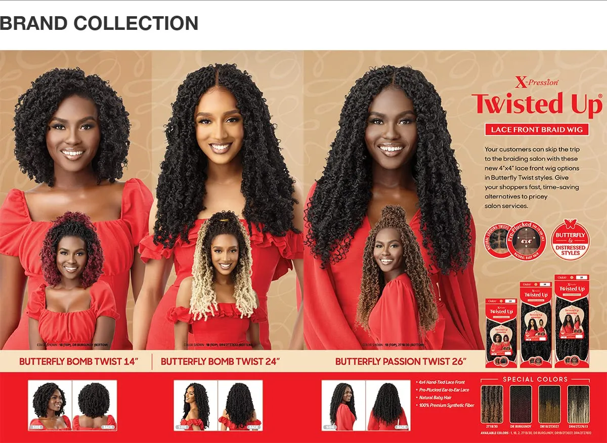 Outre Synthetic Twisted Up 4X4 HD Braid Lace Wig - BUTTERFLY BOMB TWIST 24 (Color:2 Dark Brown)