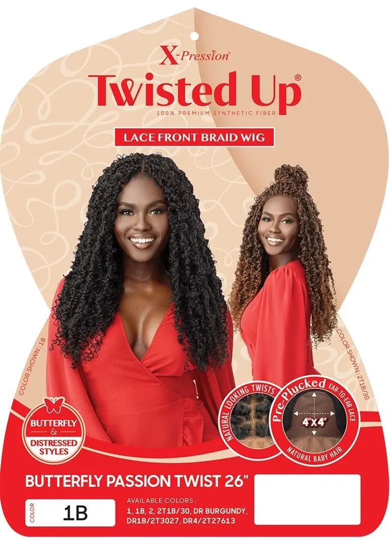 Outre Synthetic Twisted Up 4X4 HD Braid Lace Wig - BUTTERFLY PASSION TWIST 26 (Color:2T1B/30)