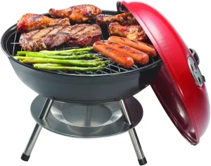 OVENTE 14-Inch Portable Charcoal Grill with Dual Venting System for Outdoor Cooking, Lightweight and Easy to Use Small Barbecue Griller for Backyard, Patio, Camping, Picnic and Parties, Red GQR0400BR
