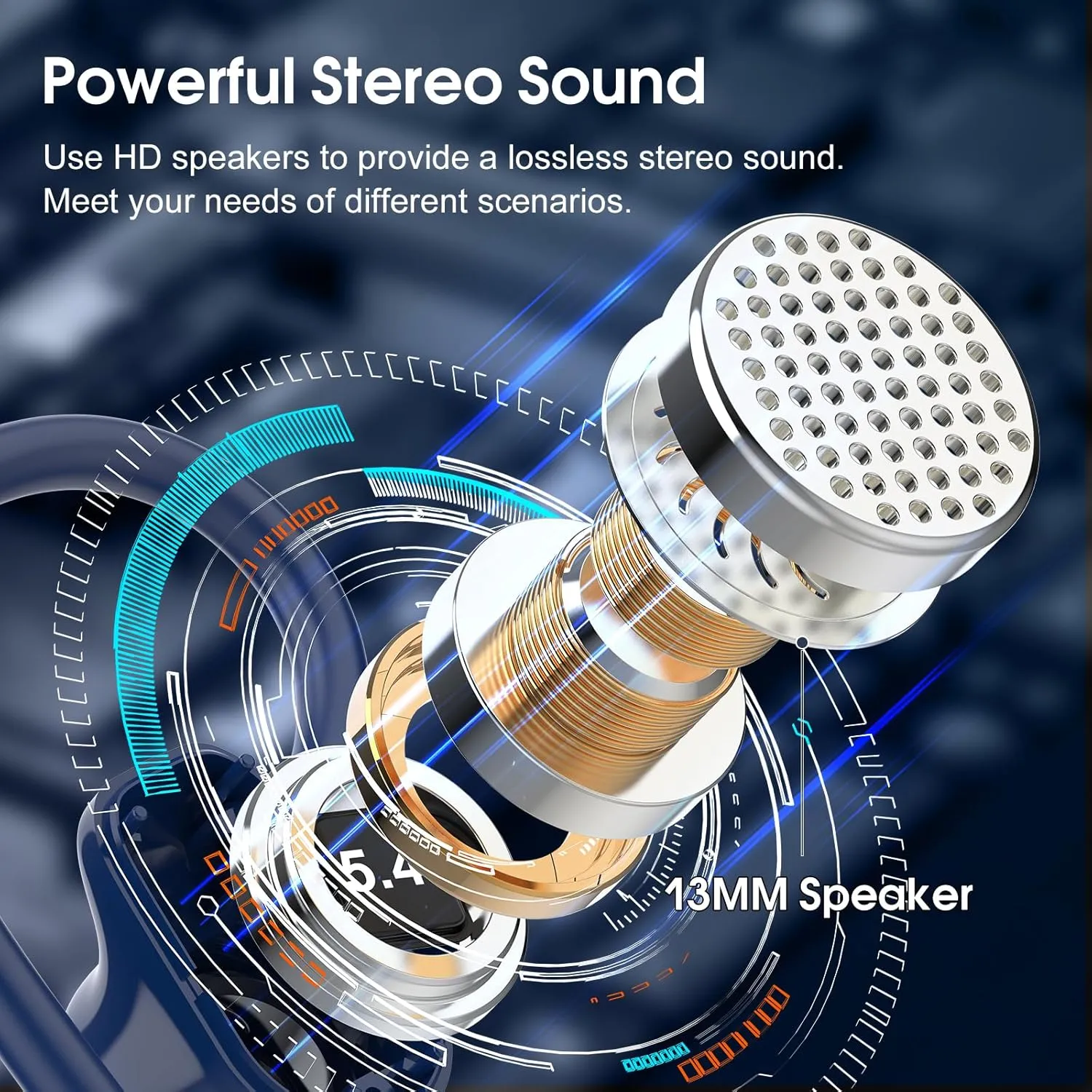 OYIB Wireless Earbuds Bluetooth 5.4 Headphones Sport, Stereo Deep Bass Bluetooth Earbuds with Earhooks, 50H Over Ear Bud with ENC Mic, IP7 Waterproof Wireless Earphone for Workout/Running, Navy Blue