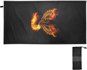 Oyihfvs Fire Burning Phoenix Bird with Wings on Black Quick Drying Beach Towel, Foldable Yoga Towel, Soft Sport Towel, Sweat Absorbent Towel with Storage Mesh Bag 30 x 60 inch (S)