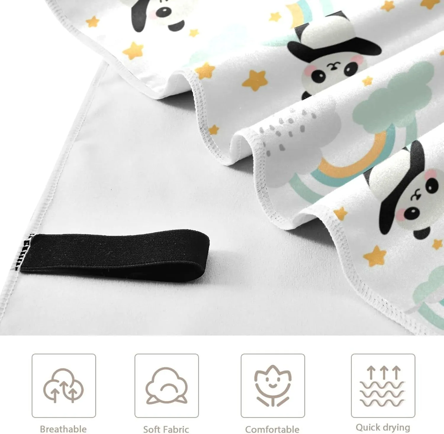 Oyihfvs Seamless Cute Panda Flying in The Sky Rainbow Clouds Stars Quick Drying Beach Towel, Foldable Yoga Towel, Soft Sport Towel, Sweat Absorbent Towel with Storage Mesh Bag 31 x 71 inch (M)