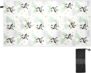 Oyihfvs Seamless Cute Panda Flying in The Sky Rainbow Clouds Stars Quick Drying Beach Towel, Foldable Yoga Towel, Soft Sport Towel, Sweat Absorbent Towel with Storage Mesh Bag 31 x 71 inch (M)