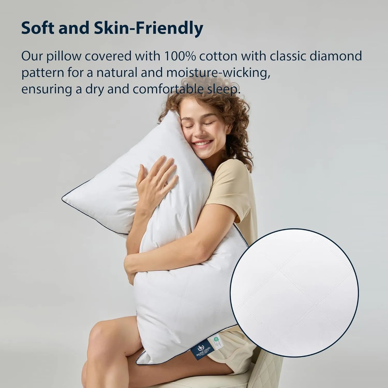 Pacific Coast Bed Pillow, Luxury Hotel Collection Goose Feather and Down Pillow for Sleeping with Classic Diamond Pattern, Medium Supportive, Standard Size