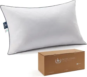 Pacific Coast Bed Pillow, Luxury Hotel Collection Goose Feather and Down Pillow for Sleeping with Classic Diamond Pattern, Medium Supportive, Standard Size