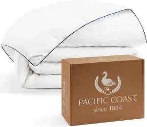 Pacific Coast Down Comforters Queen Size, 100% Cotton Duvet Insert, Extra Fluffy White Comforter, Ultra-Soft, Breathable, All Season Hotel Luxury Bedding Comforters, 8 Corner & Center Loops (90"x90")