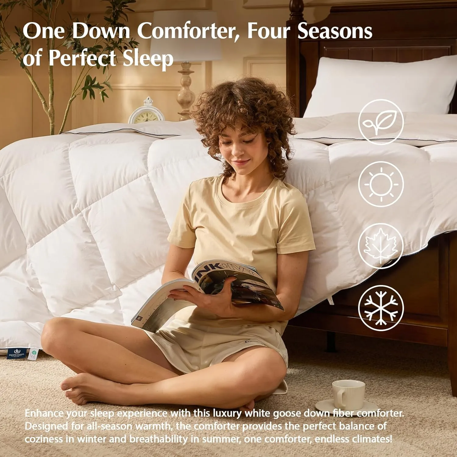 Pacific Coast Down Comforters Twin Size, 100% Cotton Duvet Insert, Extra Fluffy White Comforter, Ultra-Soft, Breathable, All Season Hotel Luxury Bedding Comforters, 8 Corner & Center Loops (68"x90")