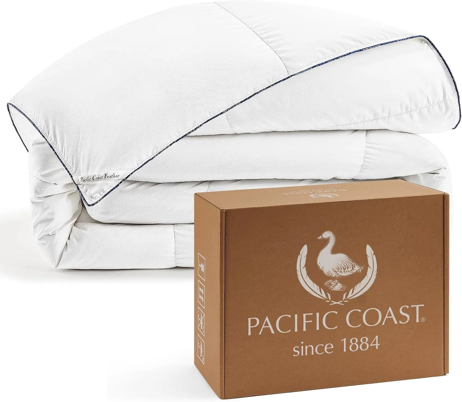 PACIFIC COAST Goose Feather Down Fiber Comforters Twin Size, Extra Fluffy White Duvet Insert, Ultra-Soft, Breathable, All Season Hotel Luxury Bedding Comforters, 8 Corner & Center Loops (68"x90")
