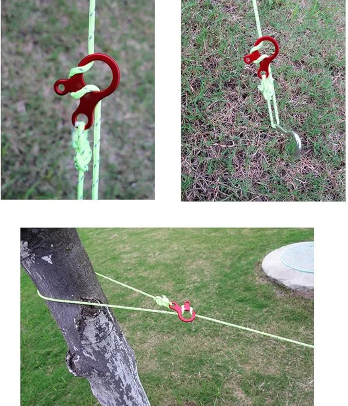 Pack of 10 Aluminum Guyline Wind Rope Buckle Cord Adjuster for Tent Camping Hiking Backpacking Outdoor Activity, Red