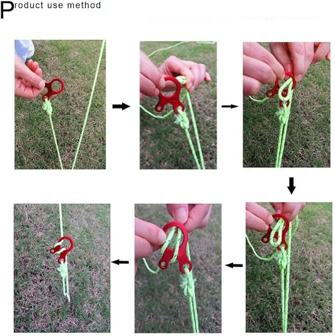 Pack of 10 Aluminum Guyline Wind Rope Buckle Cord Adjuster for Tent Camping Hiking Backpacking Outdoor Activity, Red