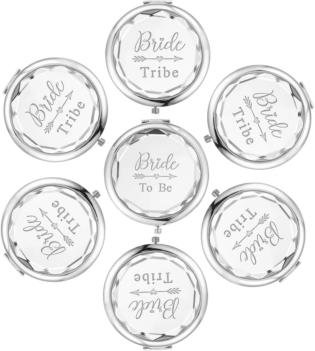 Pack of 7 Compact Pocket Makeup Mirrors Set Include 1 Bride to Be Mirror and 6 Bride Tribe Mirrors Bachelorette Party Bridesmaid Proposal Gifts(Silver)