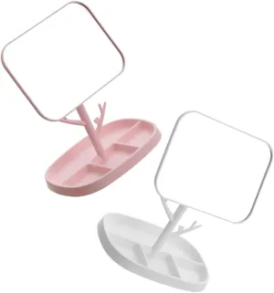 PartyKindom 2pcs Rotatable Makeup Mirror with Storage Tray Stylish Desktop Cosmetics Mirror for Women for Home Office Use