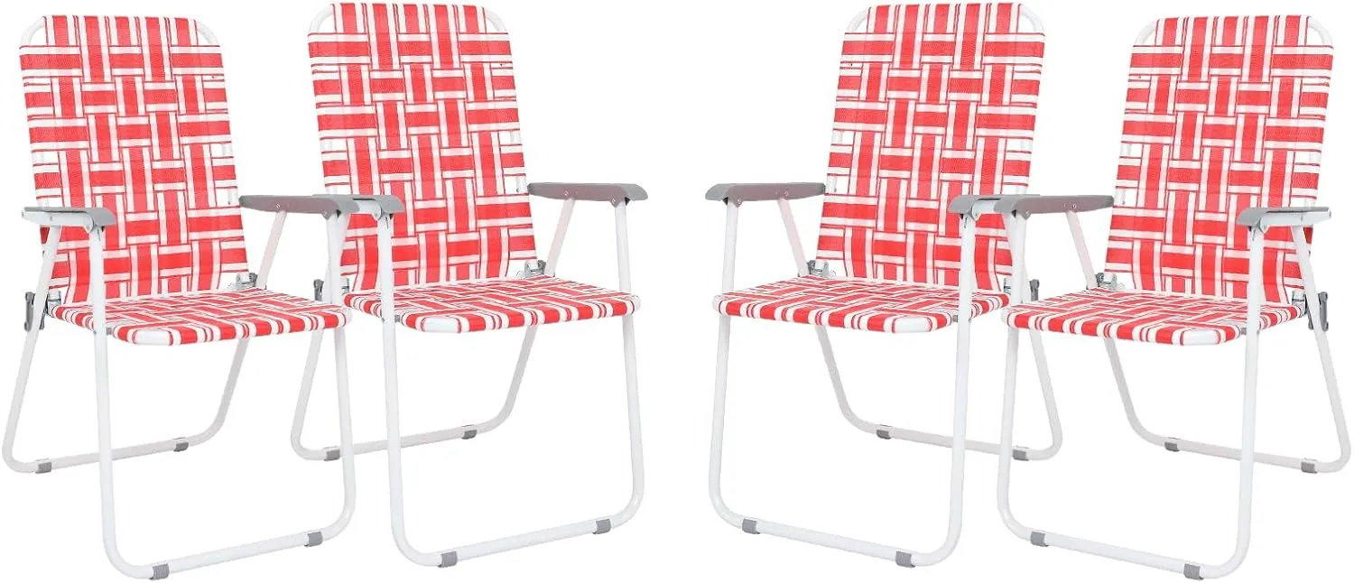 Patio Lawn Webbed Folding Chairs Set of 2/4-Beach Portable Dining Chairs for Outdoor Yard Garden Camping BBQ Picnic