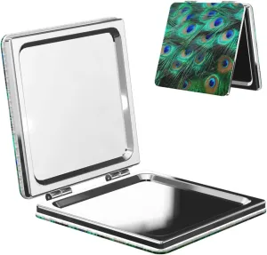 Peacock Feathers Green Blue Women Small Pocket Makeup Mirror Compact Portable Folding Handheld Makeup Mirror