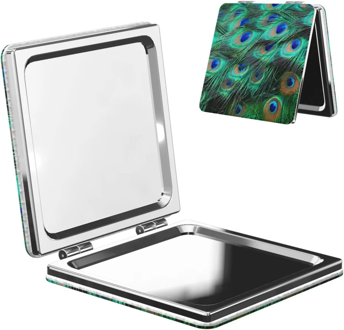 Peacock Feathers Green Blue Women Small Pocket Makeup Mirror Compact Portable Folding Handheld Makeup Mirror
