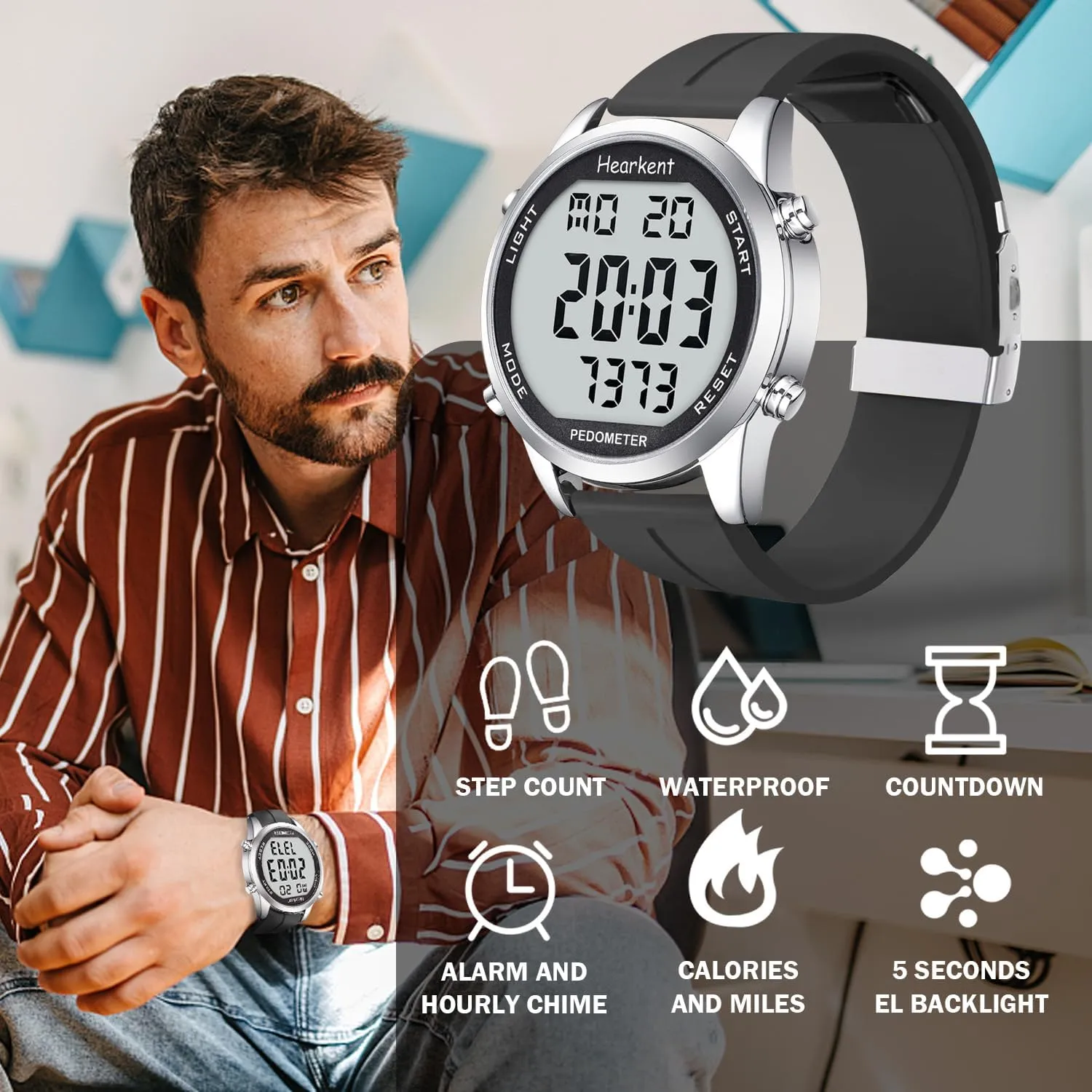 Pedometer Watch for Walking for Senior No App Required with Steps Calories Counter and LCD Large Numbers
