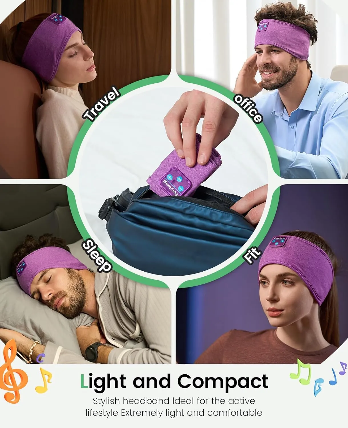 Perytong Sleep Headphones Bluetooth Headband, Sports Wireless Earphones Sleeping Earbuds with Ultra-Thin HD Stereo Speaker Headphones for Sleeping Workout Running Cool Gadgets Unique Gifts