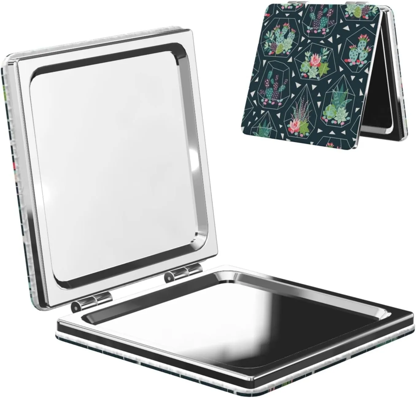 Peynir Succulents Flower Cactus Geometric Women Handheld Makeup Mirror Portable Compact Mirror Folding Mini Cosmetic Mirror