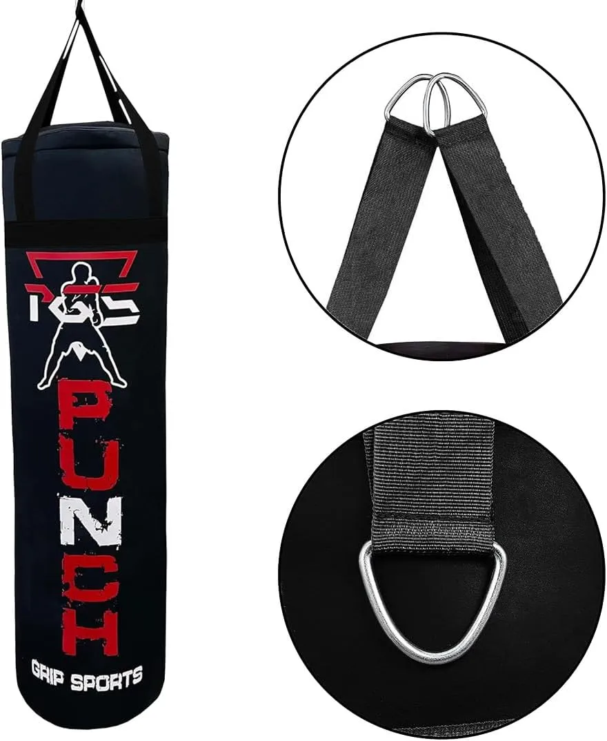 PGS Punching Bag - Hanging Boxing Bag for MMA, Karate, Judo, Muay Thai, Kickboxing, Self Defense Training for Training at Home or Gym or Office - Unfilled Heavy Bag 70 to 100 lbs - Black- UNFILLED