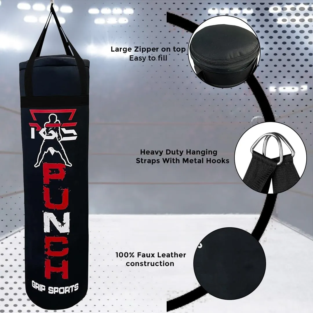 PGS Punching Bag - Hanging Boxing Bag for MMA, Karate, Judo, Muay Thai, Kickboxing, Self Defense Training for Training at Home or Gym or Office - Unfilled Heavy Bag 70 to 100 lbs - Black- UNFILLED