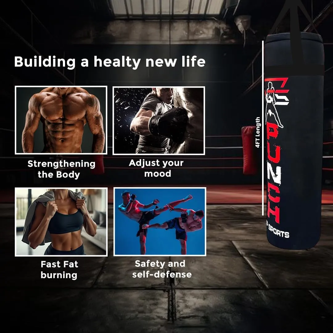 PGS Punching Bag - Hanging Boxing Bag for MMA, Karate, Judo, Muay Thai, Kickboxing, Self Defense Training for Training at Home or Gym or Office - Unfilled Heavy Bag 70 to 100 lbs - Black- UNFILLED