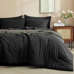 PHF 7 Pieces Queen Comforter Set, Lightweight Bed in A Bag & 18" Sheet Set for All Season, Ultra Soft Cozy Bedding with Comforter, Sheets, Pillowcases & Shams, Black