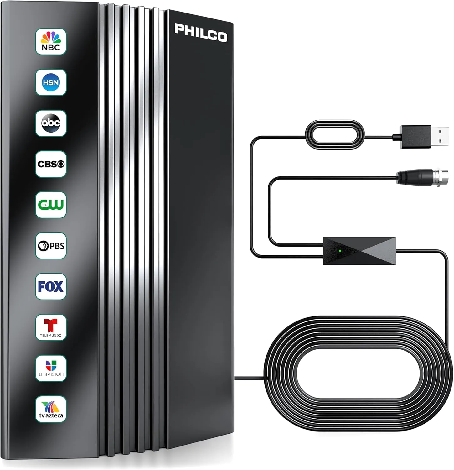 PHILCO TV Antenna, Indoor Antenna for Smart TV, 400  Miles Long Range, HD Digital Antenna with Amplifier Signal Booster for Local Channels, Supports 4K 8K 1080p with 16 FT. Cable