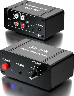 Phono Preamp, Mini Stereo Audio Preamplifier, Headphone Amplifier, Phonograph Preamp for Turntable Pre amp, Gain 20dB, Dual OP AMP NE5532, RCA 3.5mm Input to RCA 3.5mm Output
