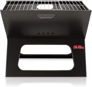 PICNIC TIME NCAA Ole Miss Rebels X-Grill Portable Grill - Camping Grill - Small Charcoal Grill for Tailgating