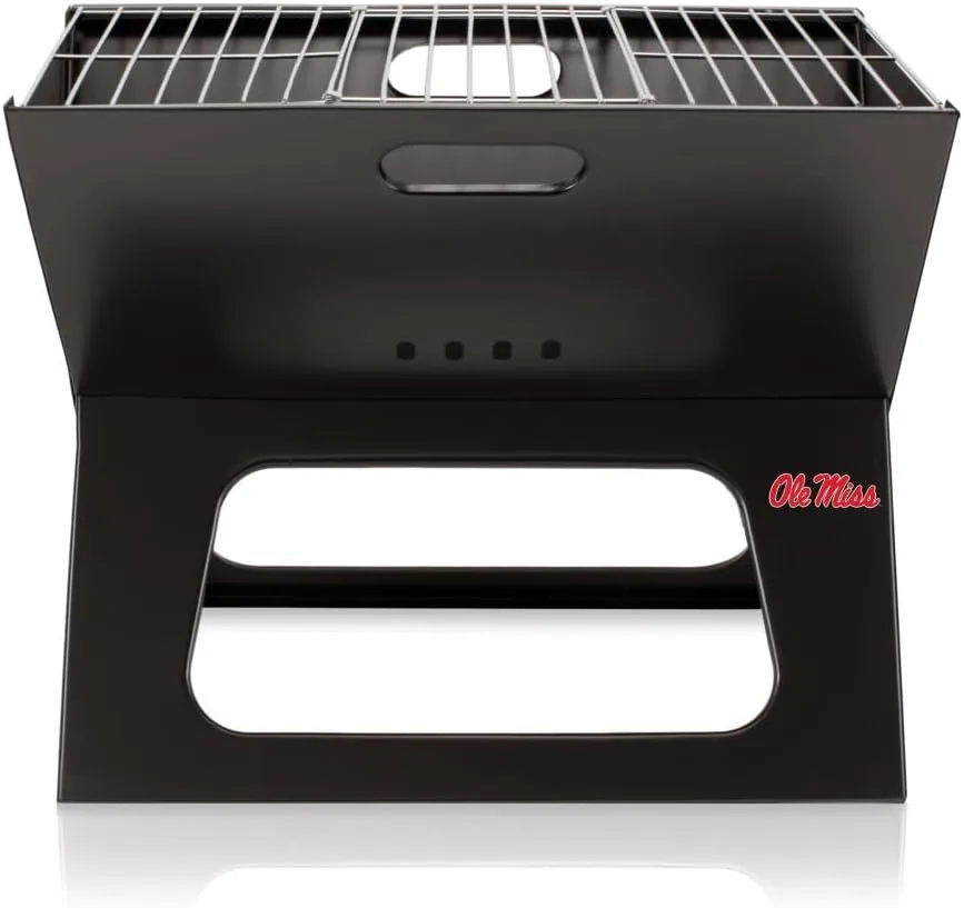 PICNIC TIME NCAA Ole Miss Rebels X-Grill Portable Grill - Camping Grill - Small Charcoal Grill for Tailgating