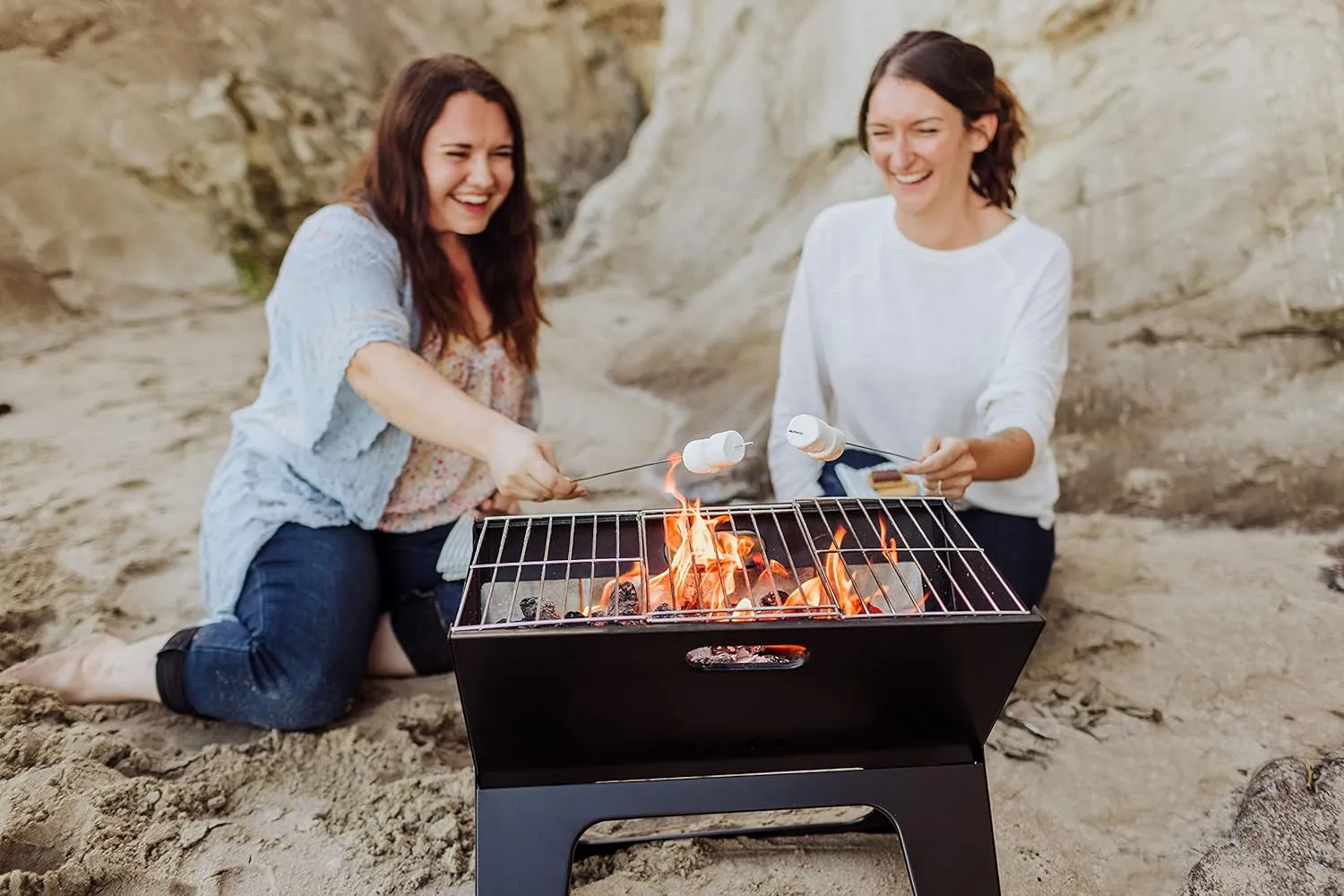 PICNIC TIME X-Grill Portable Grill, Camping Charcoal BBQ for Tailgating, (Black)