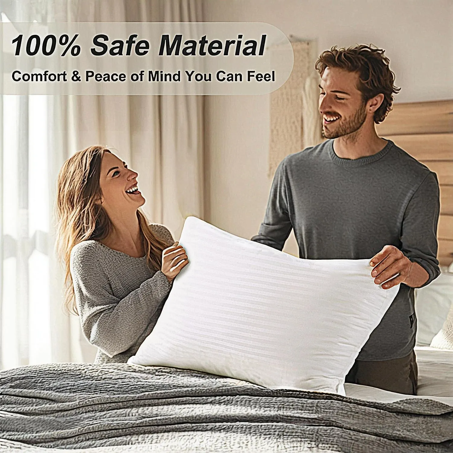 Pillows Standard Size Set of 4 Hotel Collection Bed Pillow for Sleeping Pillows 4 Pack for Back, Stomach or Side Sleepers Soft and Supportive Washable Pillows for Bedroom