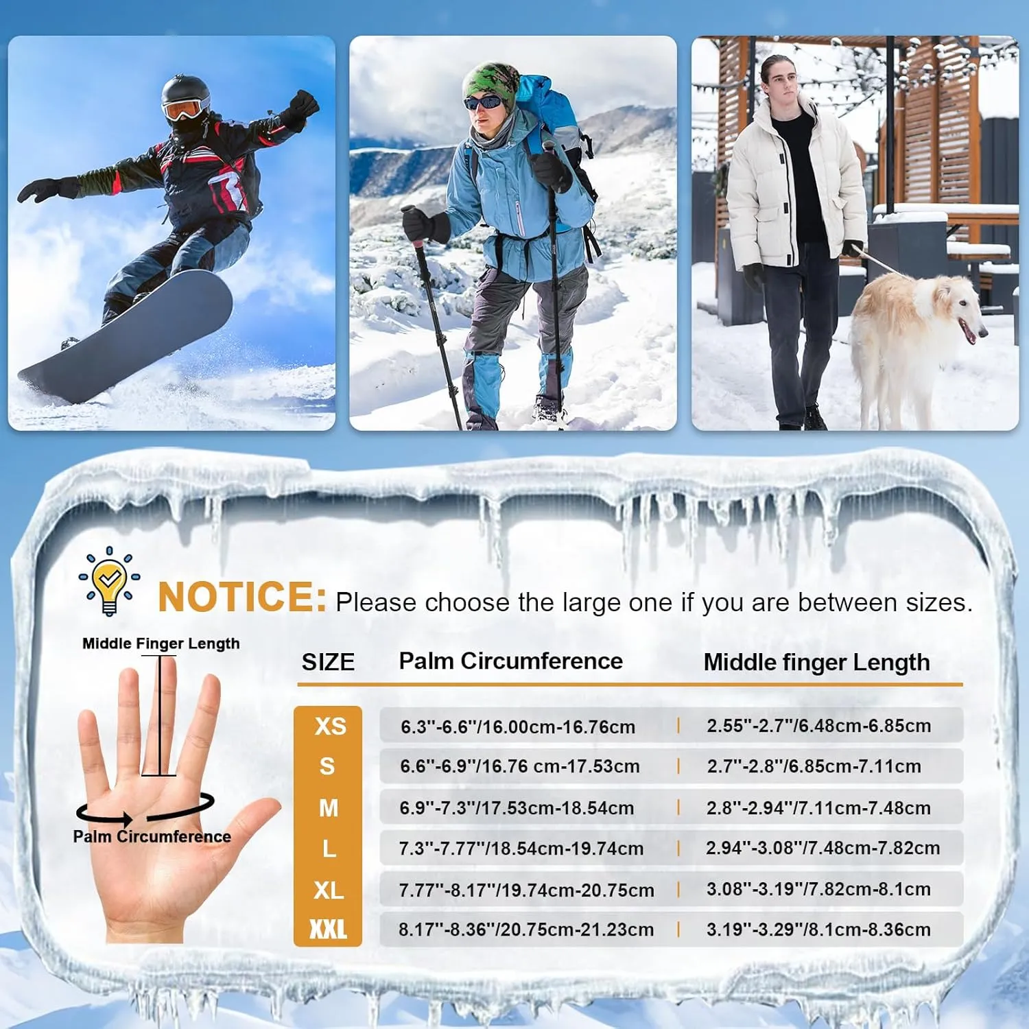 Pixel Panda Ski Gloves - Waterproof & Windproof, 3M Thinsulate Insulated, Touchscreen Compatible, Anti-Slip, Black, Adult Men's Skiing Gloves for Cold Weather & Snow Sports