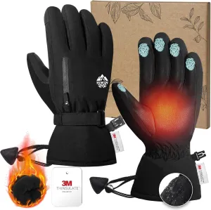 Pixel Panda Ski Gloves - Waterproof & Windproof, 3M Thinsulate Insulated, Touchscreen Compatible, Anti-Slip, Black, Adult Men's Skiing Gloves for Cold Weather & Snow Sports
