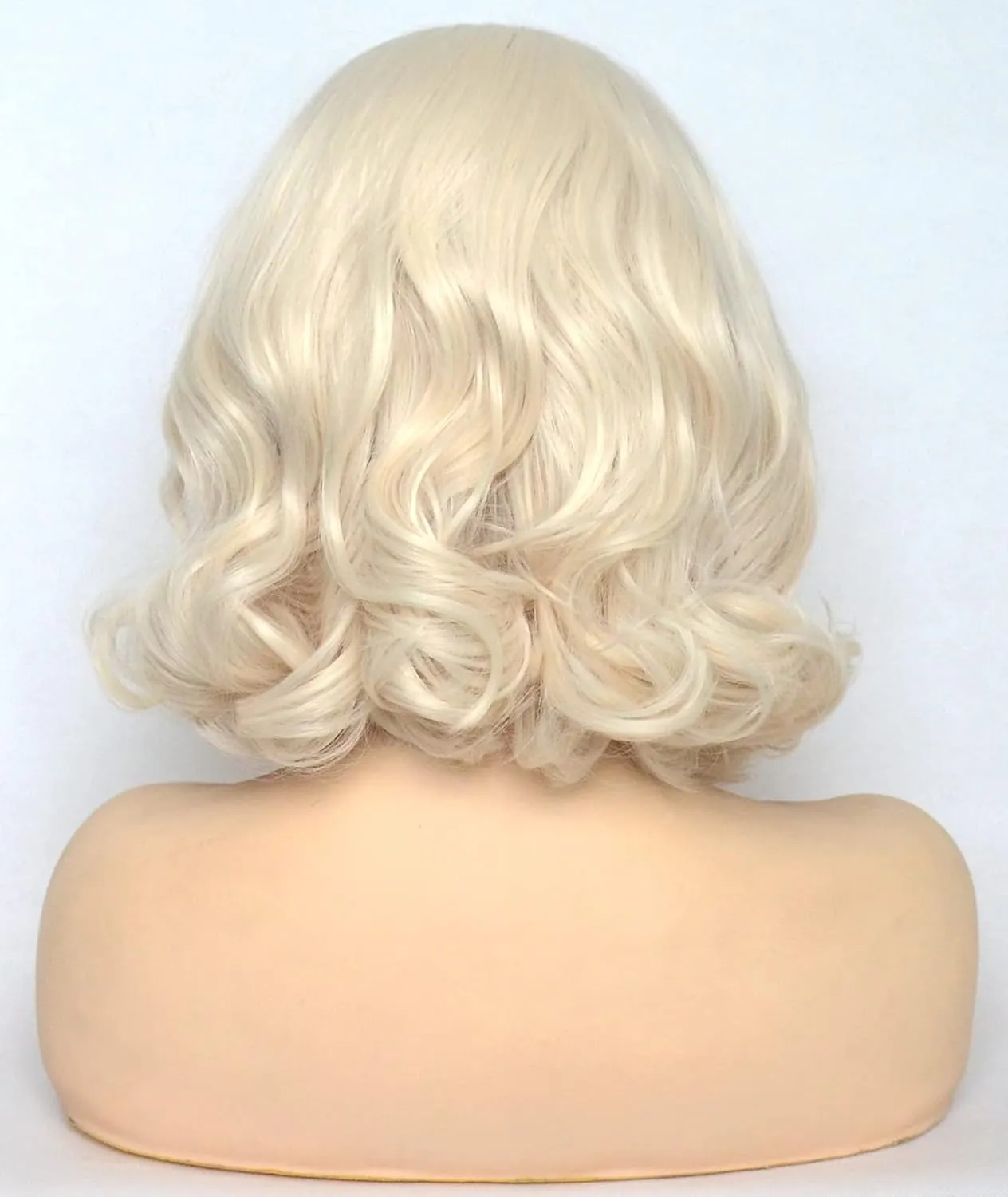 Platinum Blonde Lace Front Wig Short Bob Style White Blonde 60# Wavy Curly Synthetic Hair Side Part Half Hand Tied Replacement Full Wigs 12 Inches for Women Girls