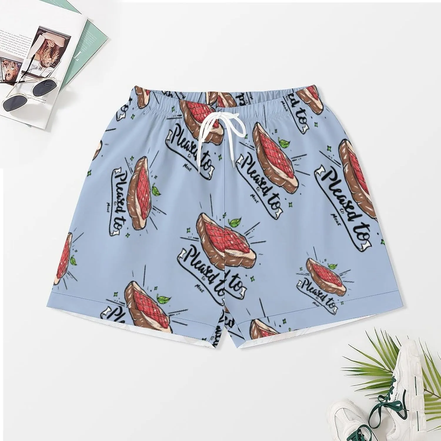 Pleased to Meat Funny Women's Satin Pajama Set Short Sleeve Button Down Sleepwear Loungewear Pj Set