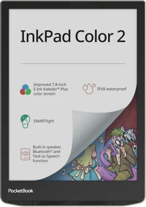 PocketBook InkPad Color 2 E-Book Reader | Enhanced 7.8'' E-Paper E-Ink Screen Eye-Friendly E-Reader for Comics SMARTlight Audiobooks & Text-to-Speech Bluetooth Built-in Speaker, Moon Silver
