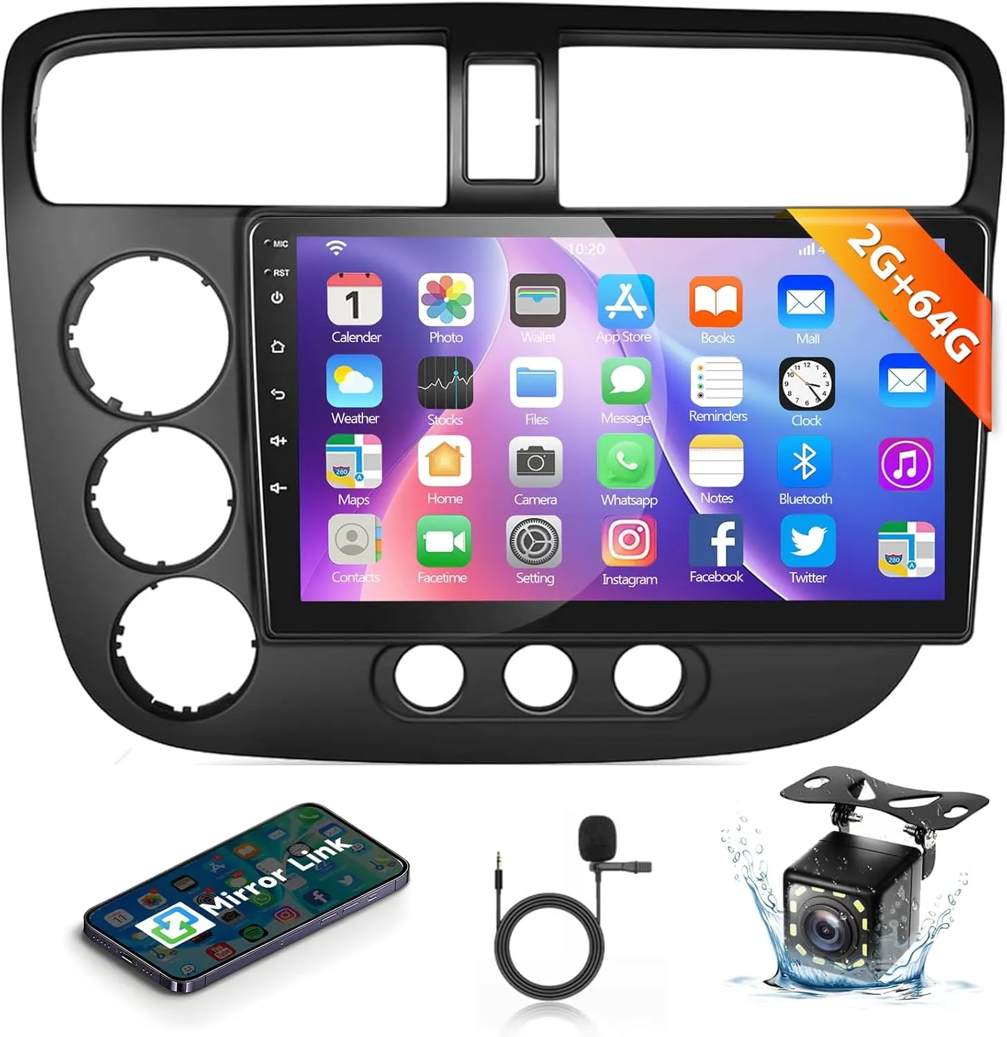 Podofo Android Car Stereo for Honda Civic 2001 2002 2003 2004 2005 with GPS Navigation,9 Inch Touch Screen Car Radio Audio Support Mirror Link Bluetooth WiFi FM/RDS Backup Camera