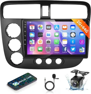 Podofo Android Car Stereo for Honda Civic 2001 2002 2003 2004 2005 with GPS Navigation,9 Inch Touch Screen Car Radio Audio Support Mirror Link Bluetooth WiFi FM/RDS Backup Camera