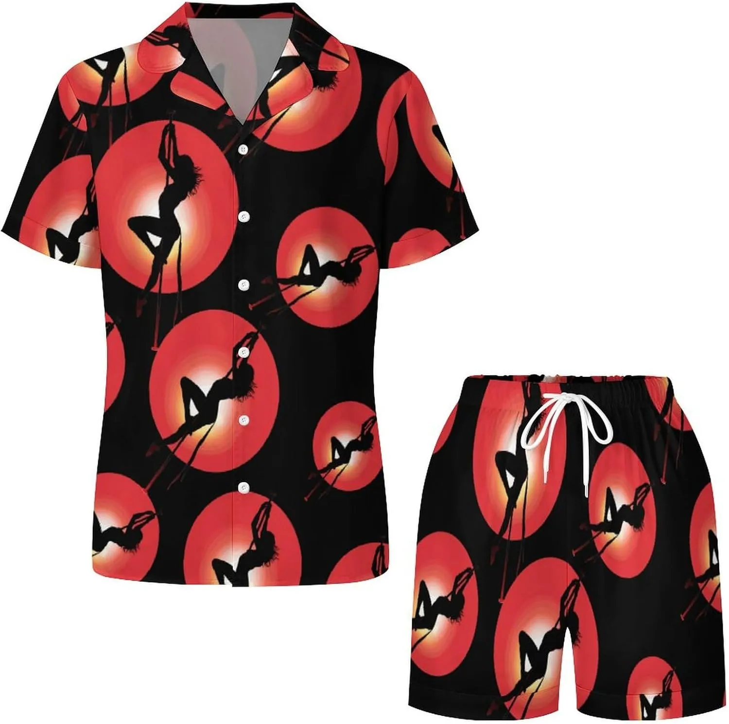 Pole Fitness Dance Women's Satin Pajama Set Short Sleeve Button Down Sleepwear Loungewear Pj Set