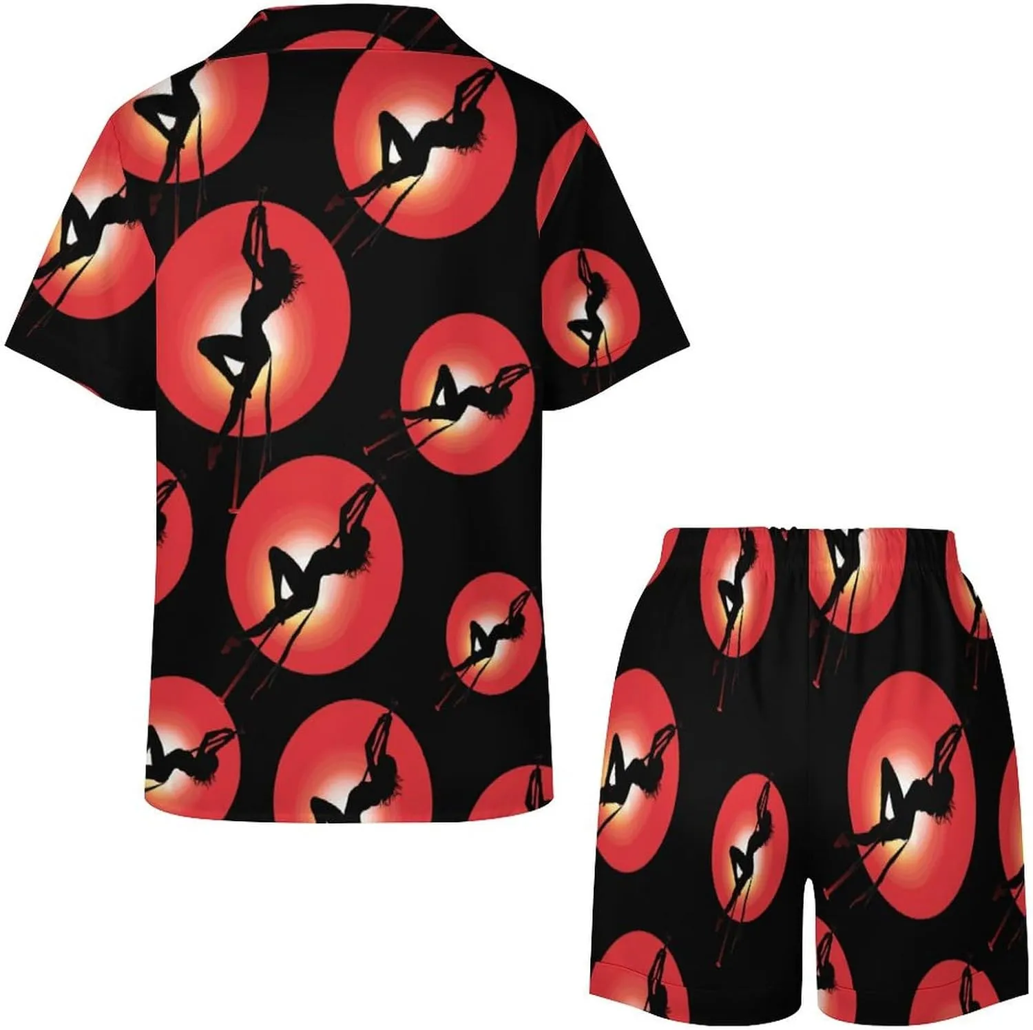 Pole Fitness Dance Women's Satin Pajama Set Short Sleeve Button Down Sleepwear Loungewear Pj Set