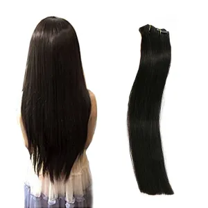 PolestarHair 70 Gram Clip in Hair Extensions Real Human Hair Extensions Natural Black Color 7 Pieces Silky Straight Weft Remy Virgin Hair (22inches, 1B)