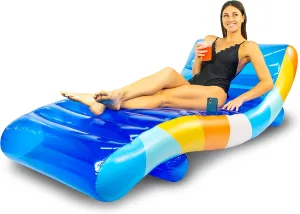 PoolCandy Good Vibes Floating Chaise Lounger. The Ultimate 2in1 Luxurious and Durable Inflatable Pool Float; Its a Lounge Chair on Land or in Water.