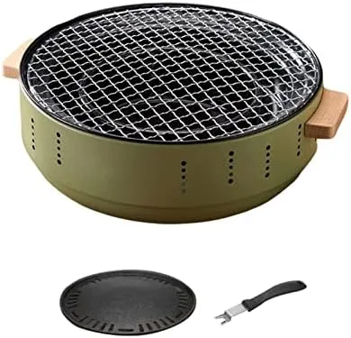 Portable Barbecue Grill Lightweight Multifunctional Bakeware Carbon Furnace Small for Camping Hiking (Green)