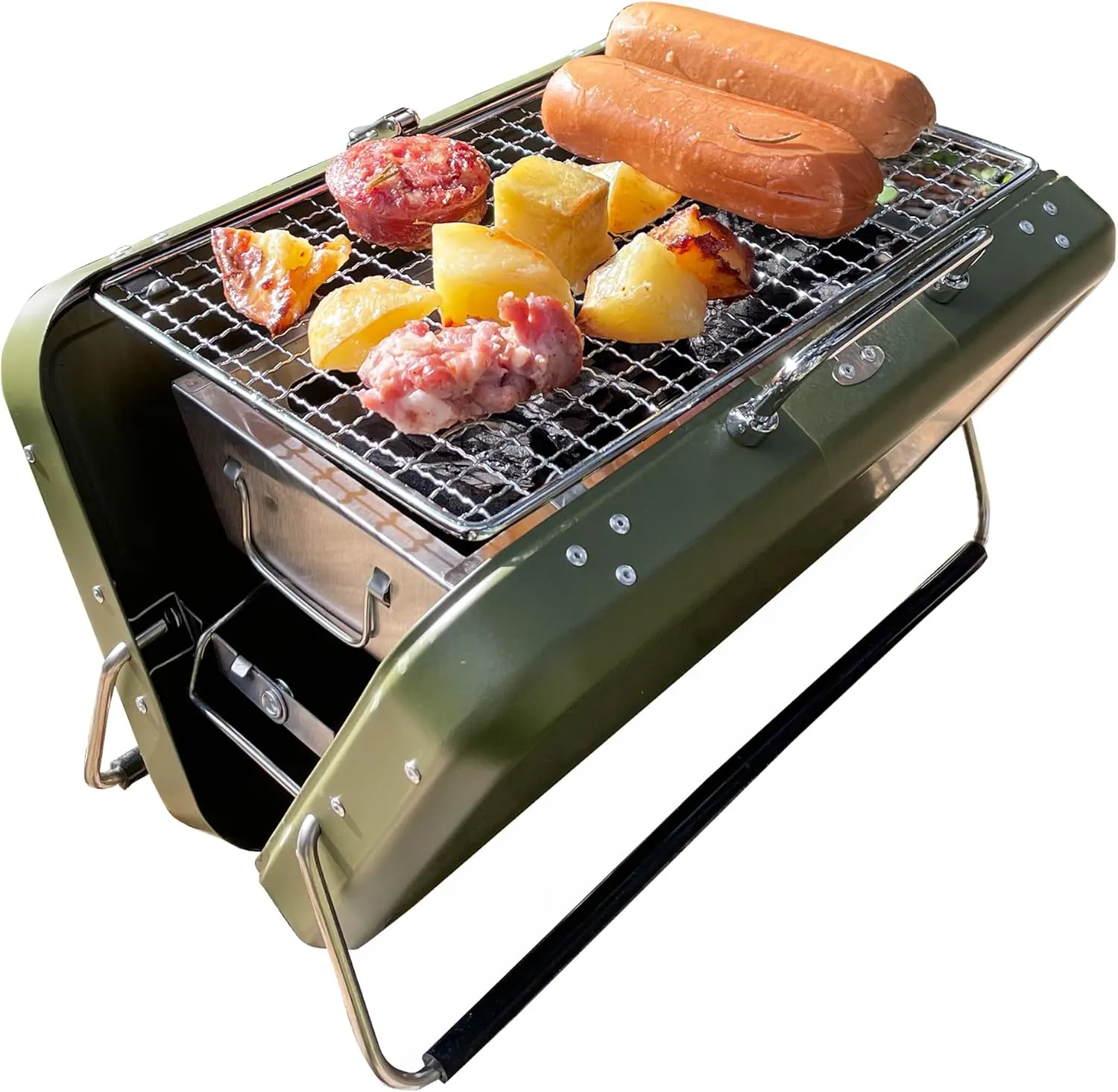 Portable BBQ Charcoal Grill, Folding Stainless Steel Mini Grill for Camping, Hiking, Outdoor Cooking, Small Tabletop Picnics, Backyard, Tailgating, Compact Travel BBQ Carry Bag