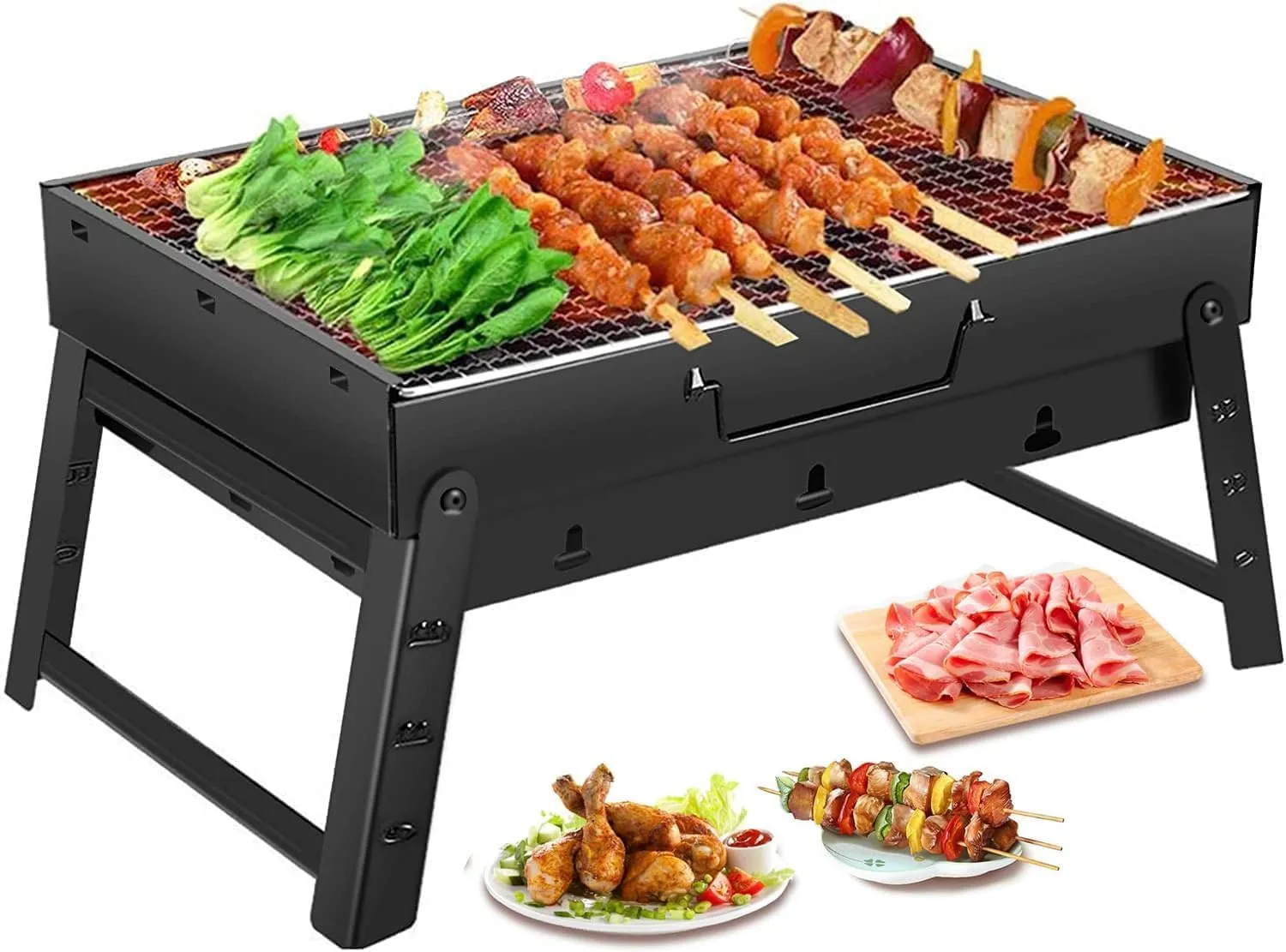 Portable Charcoal BBQ Grill - Folding Smoker, Perfect for Camping, Picnics, Garden & Beach Parties, Black