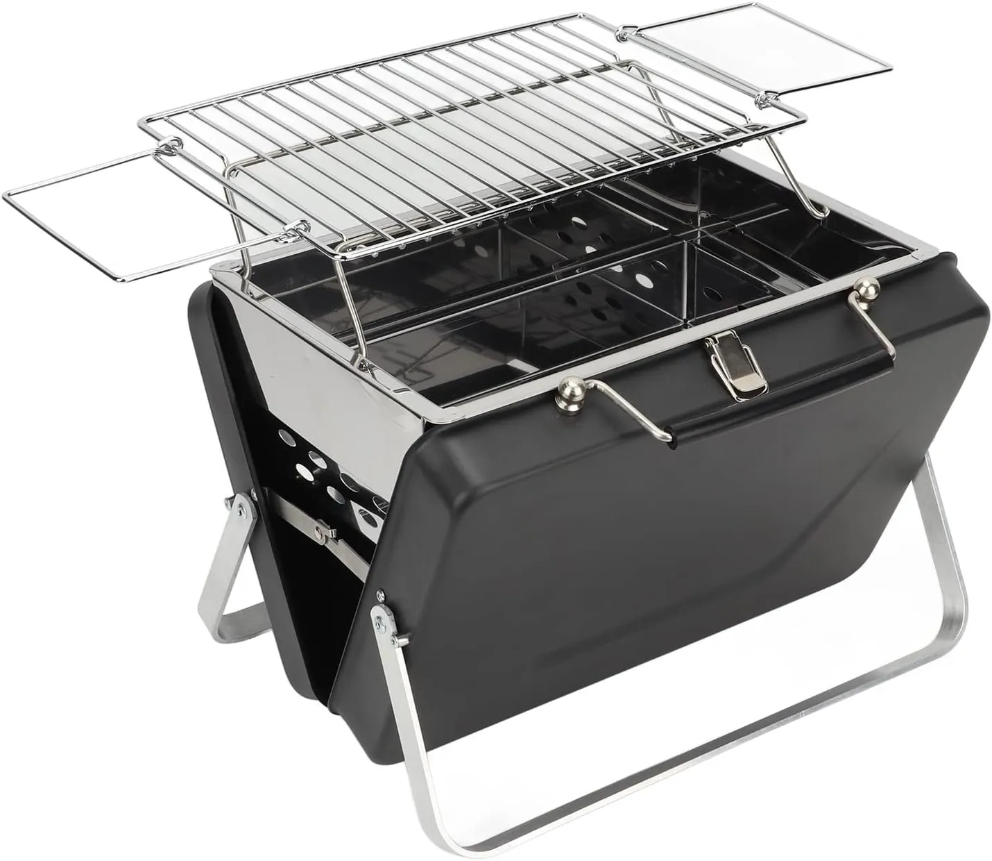 Portable Charcoal BBQ Grill High Temperature Non Stick Folding Barbecue for Camping Outdoor Cooking, Proof Iron Chrome Plated Grill Net for Picnic (Black)
